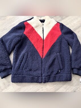 NEW with tags Ugg Teddy Fleece Jacket Red White Blue Chevron M